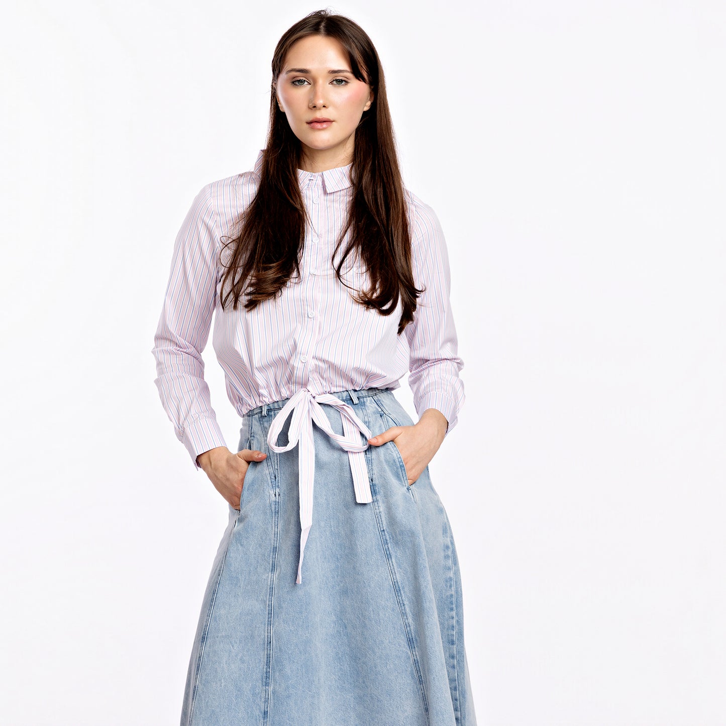 Signature Drawstring Shirt IN:Stripe Pale Pink