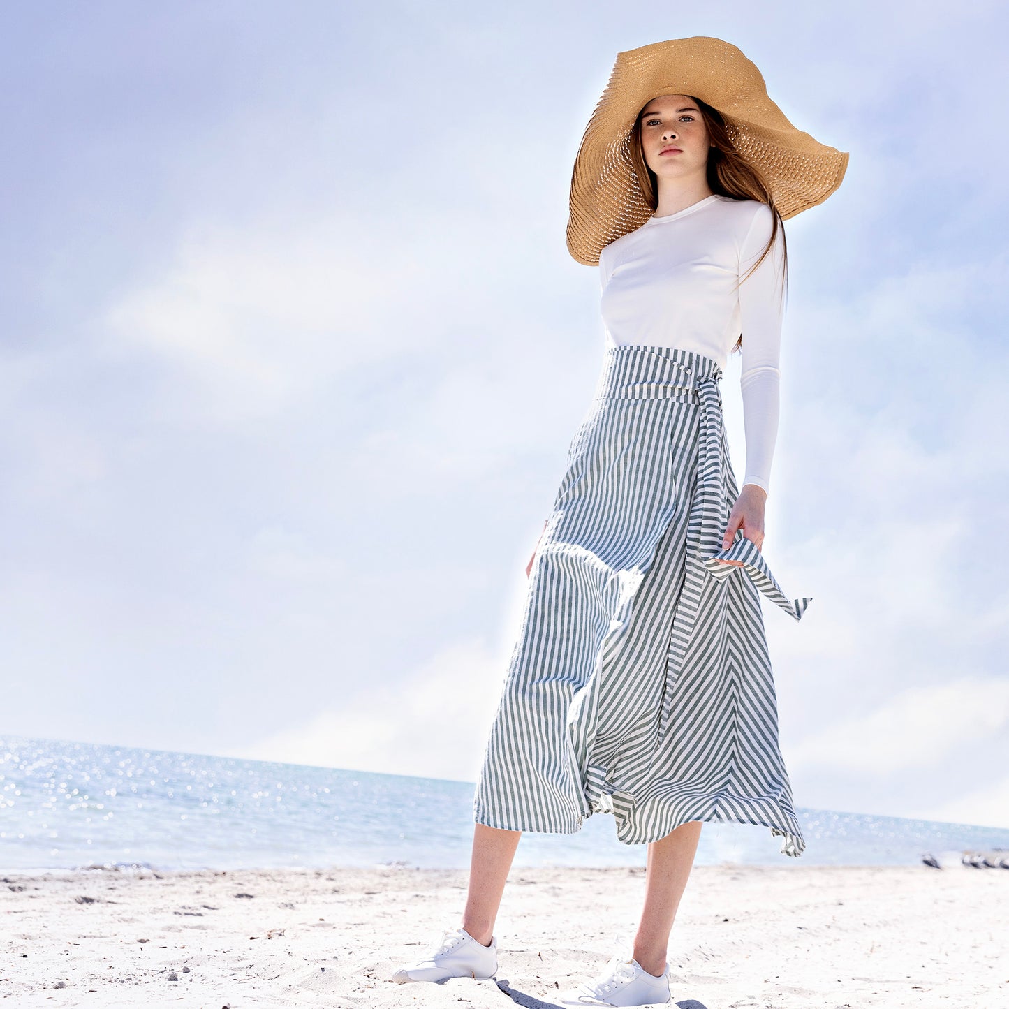 High Wasited Wrap Skirt IN: Green White