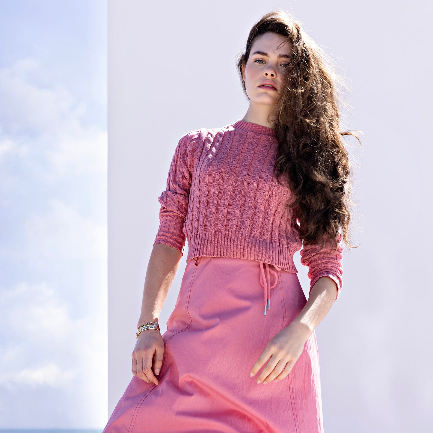 Cable Knit Sweater IN: Coral