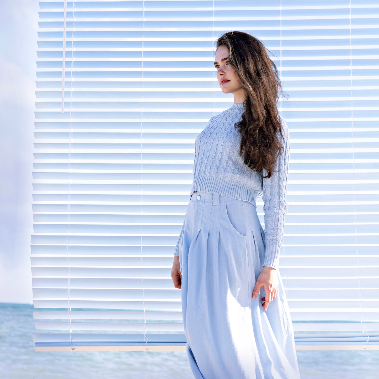 Soft Linen Skirt IN: Light Blue