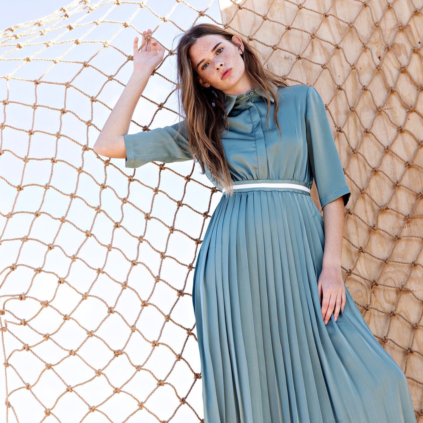 Stripe Pleated Dress IN: Sage