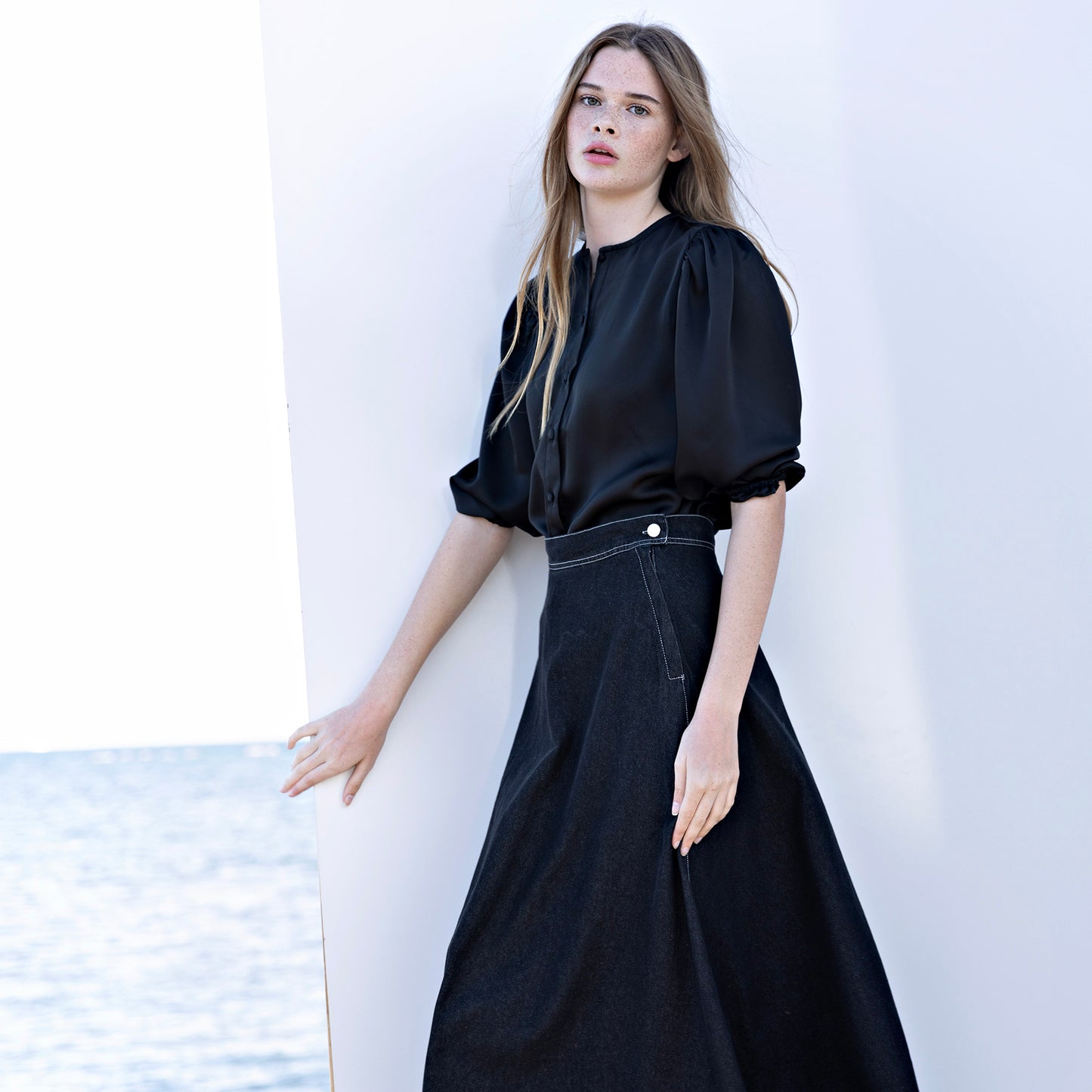 Puff Sleeve Shirt IN: Black Silk