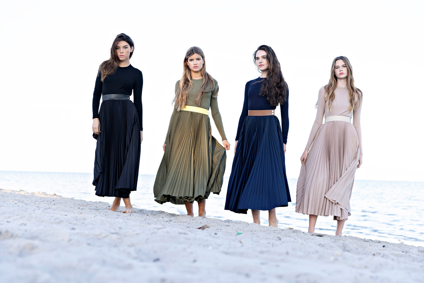 Leather Waist Pleated Skirt IN: Sand