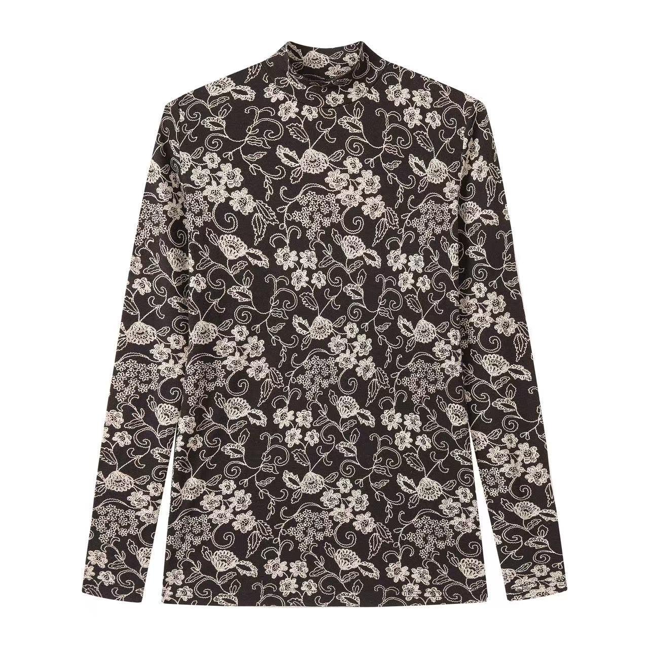 Print Mockneck IN: Brown Floral