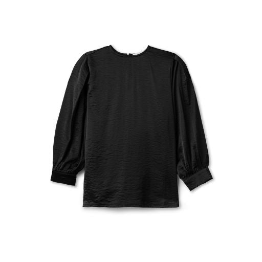 Puff Sleeve Silk Top - Black