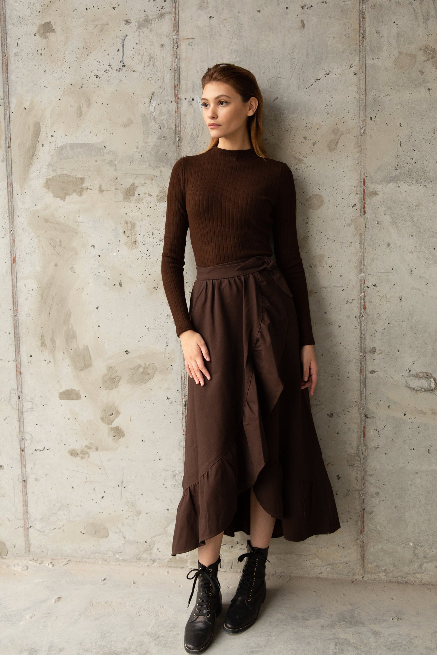 Ribbed Mock Neck Sweater Chocolate