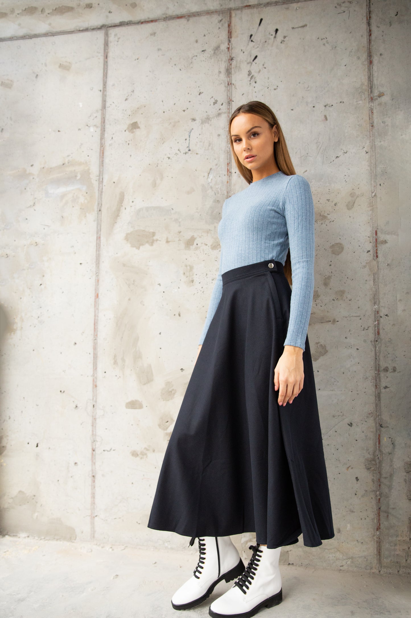 Basic Mock Neck Ribbed Knit - Sky