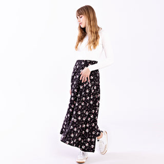 Wrap Tie Skirt IN: Black Floral