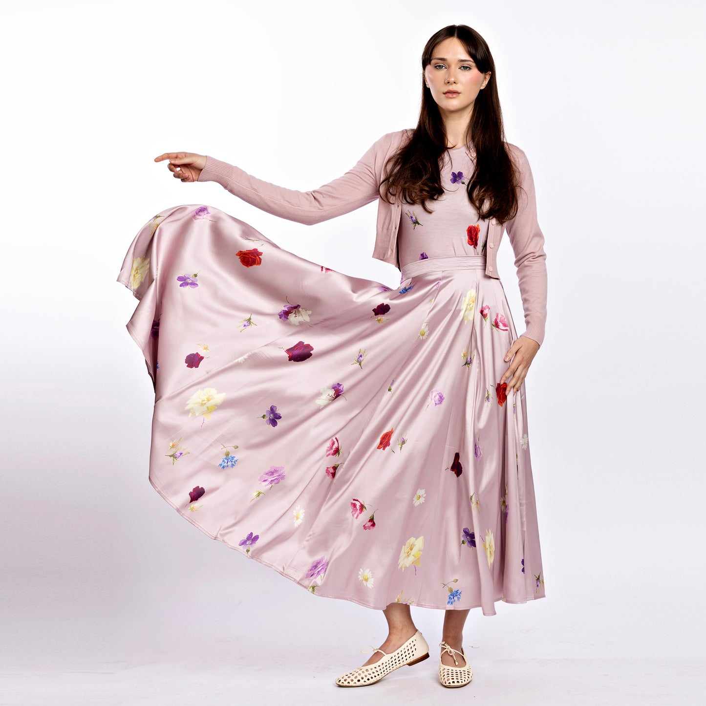 Silk Skirt IN:Dusty Rose Print