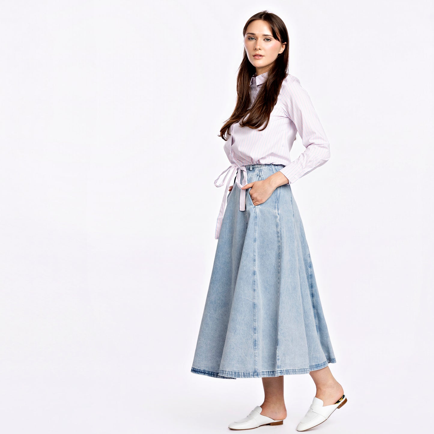 Signature Drawstring Shirt IN:Stripe Pale Pink