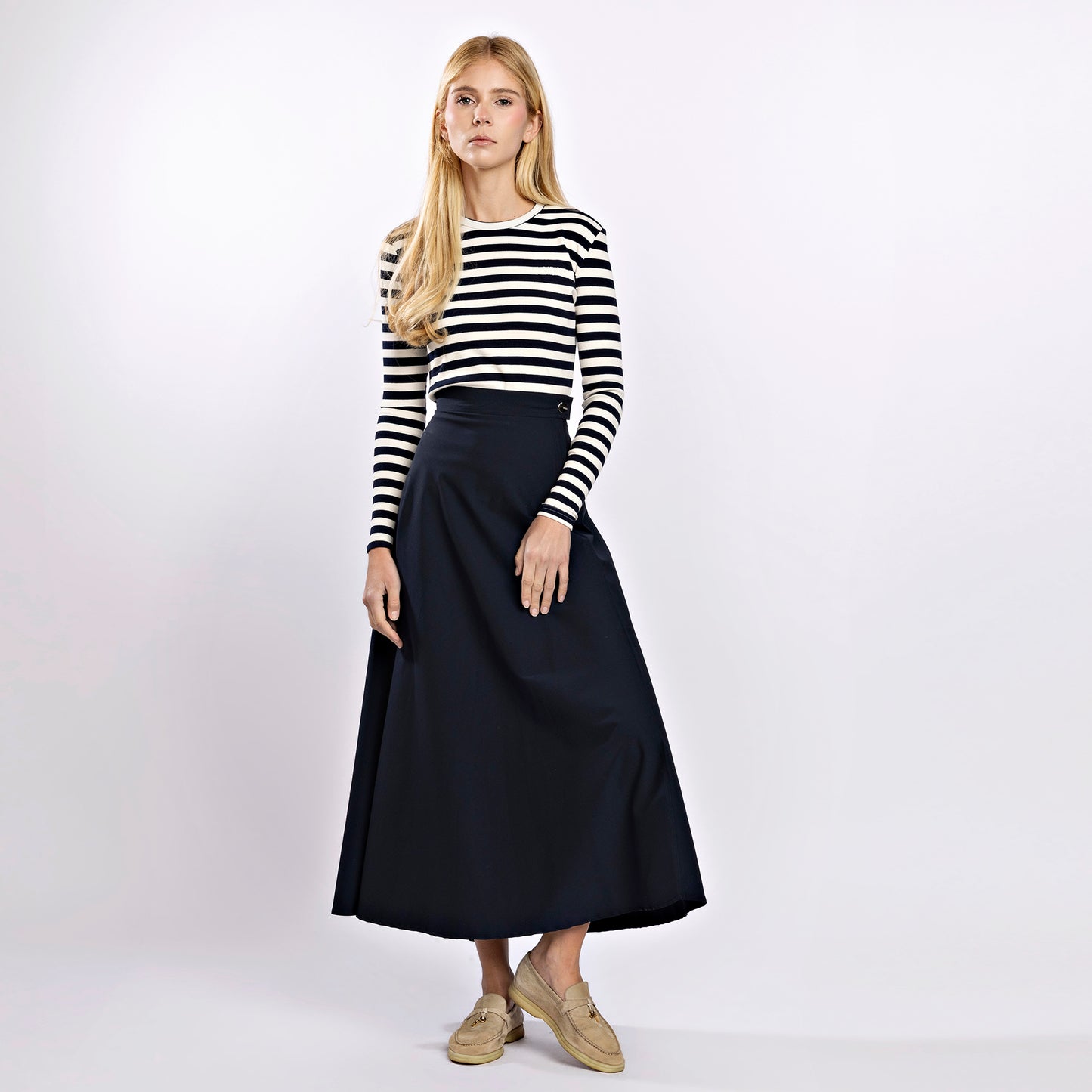 Signature Ribbed Tee IN:Navy Wide Stripe
