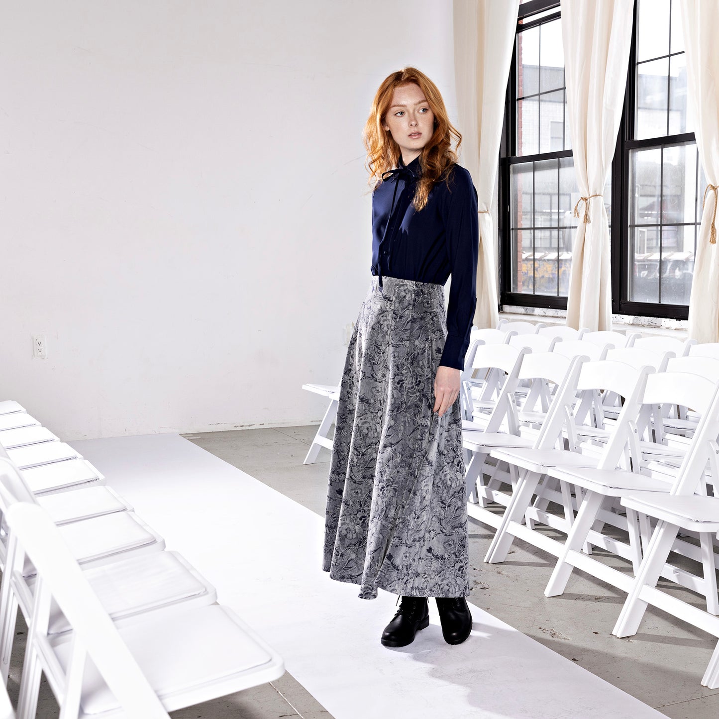 Seamed Velvet Skirt IN: Grey