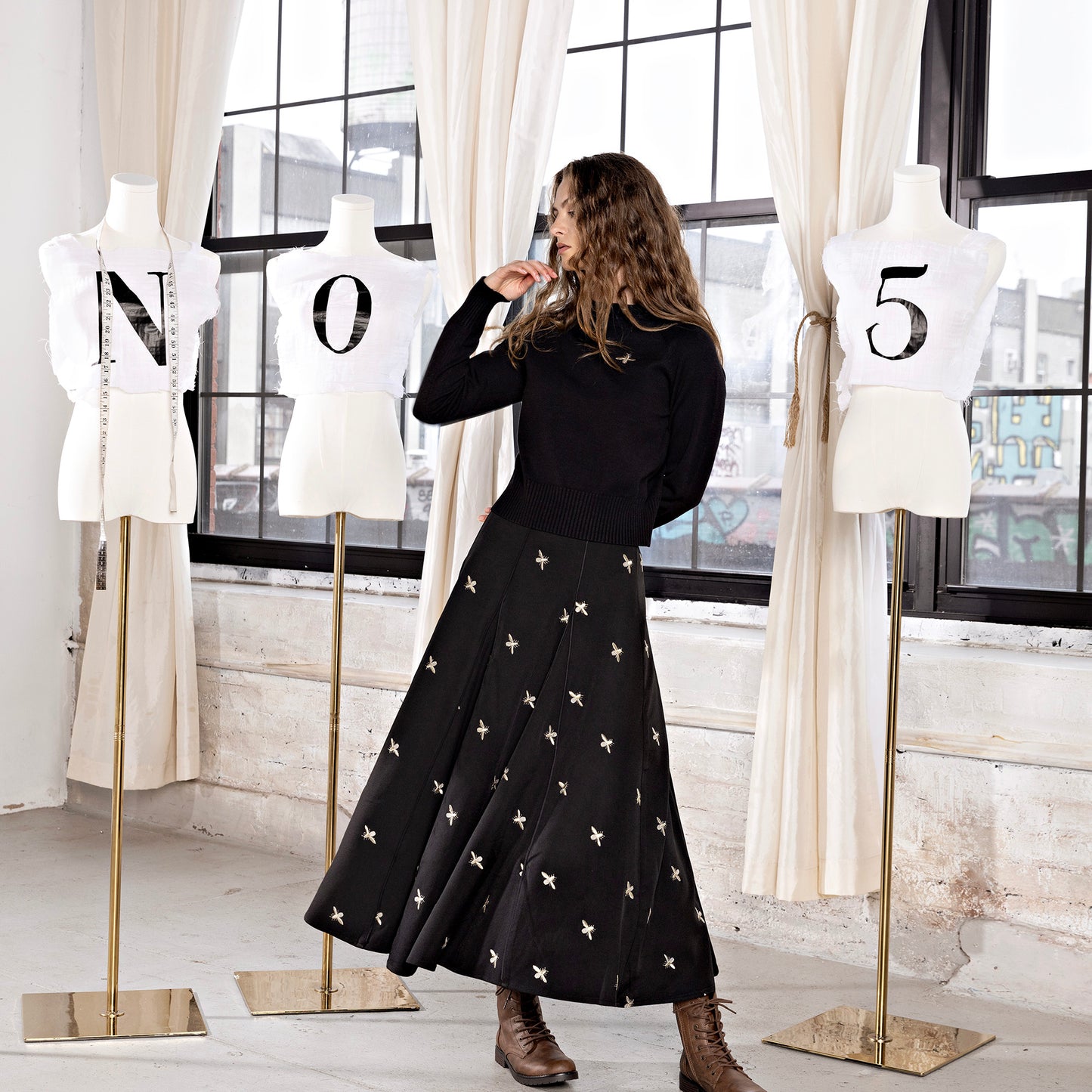 Godet Skirt IN: Black Bees