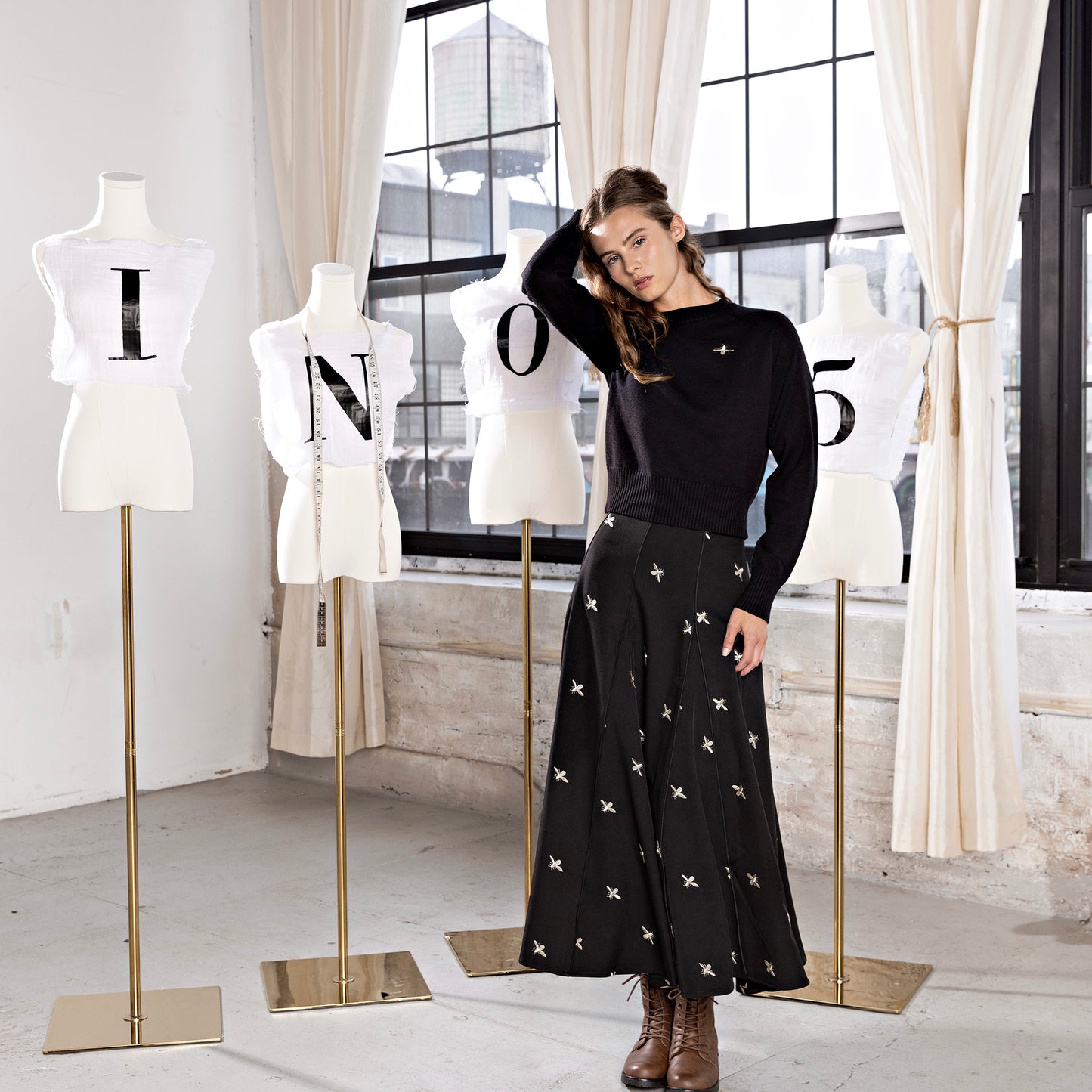 Godet Skirt IN: Black Bees