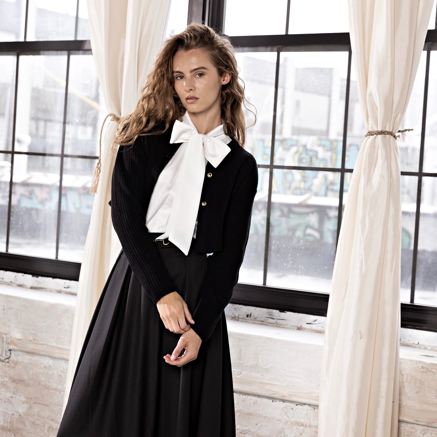 Gold Button Cardigan IN: Black