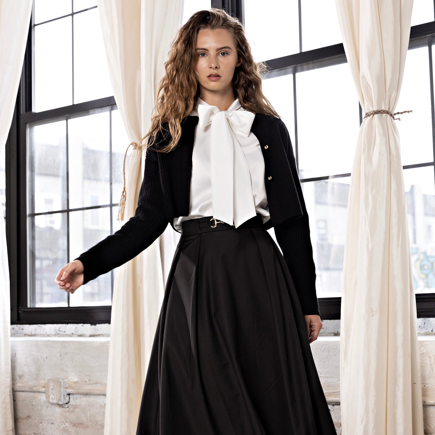 Gold Button Cardigan IN: Black