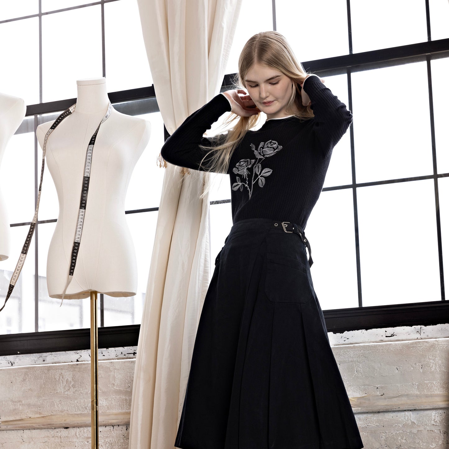 Floral Stitched Sweater IN: Black