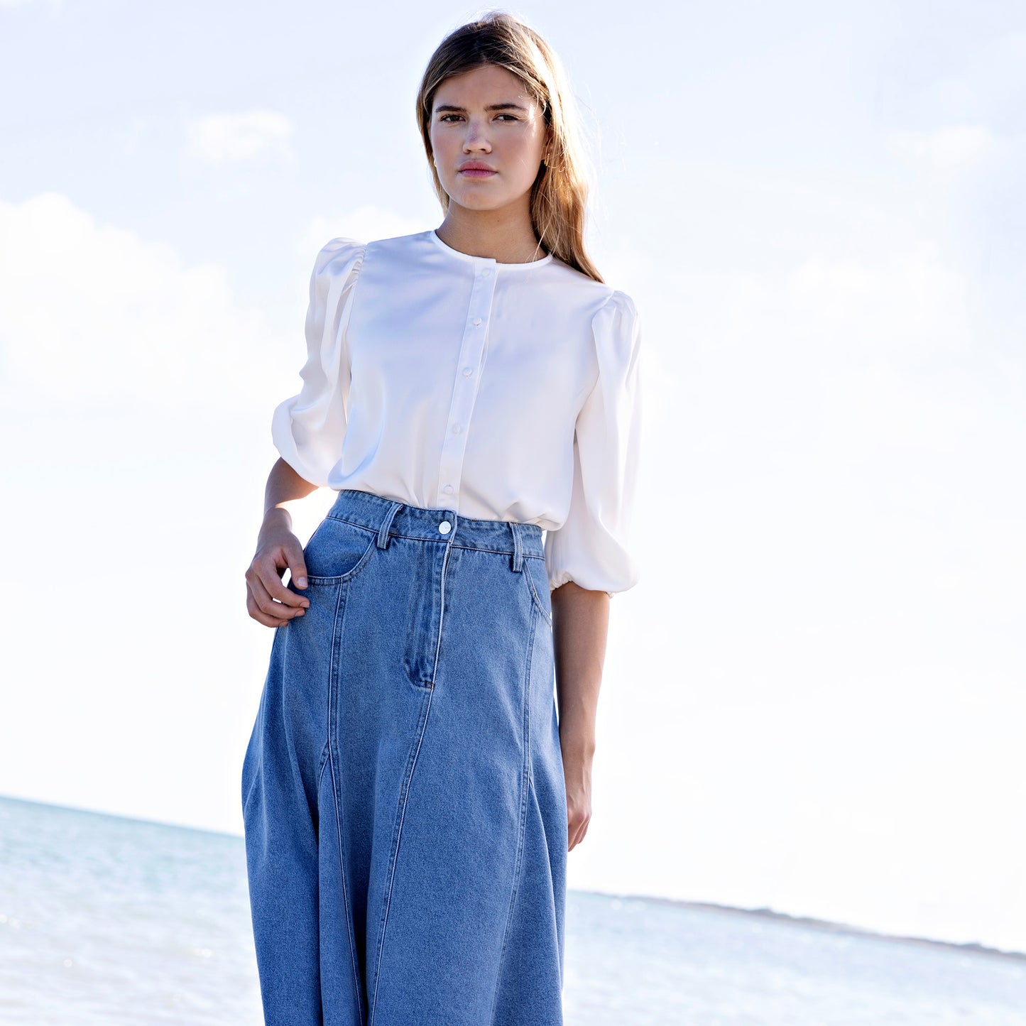 Puff Sleeve Shirt IN: White Silk
