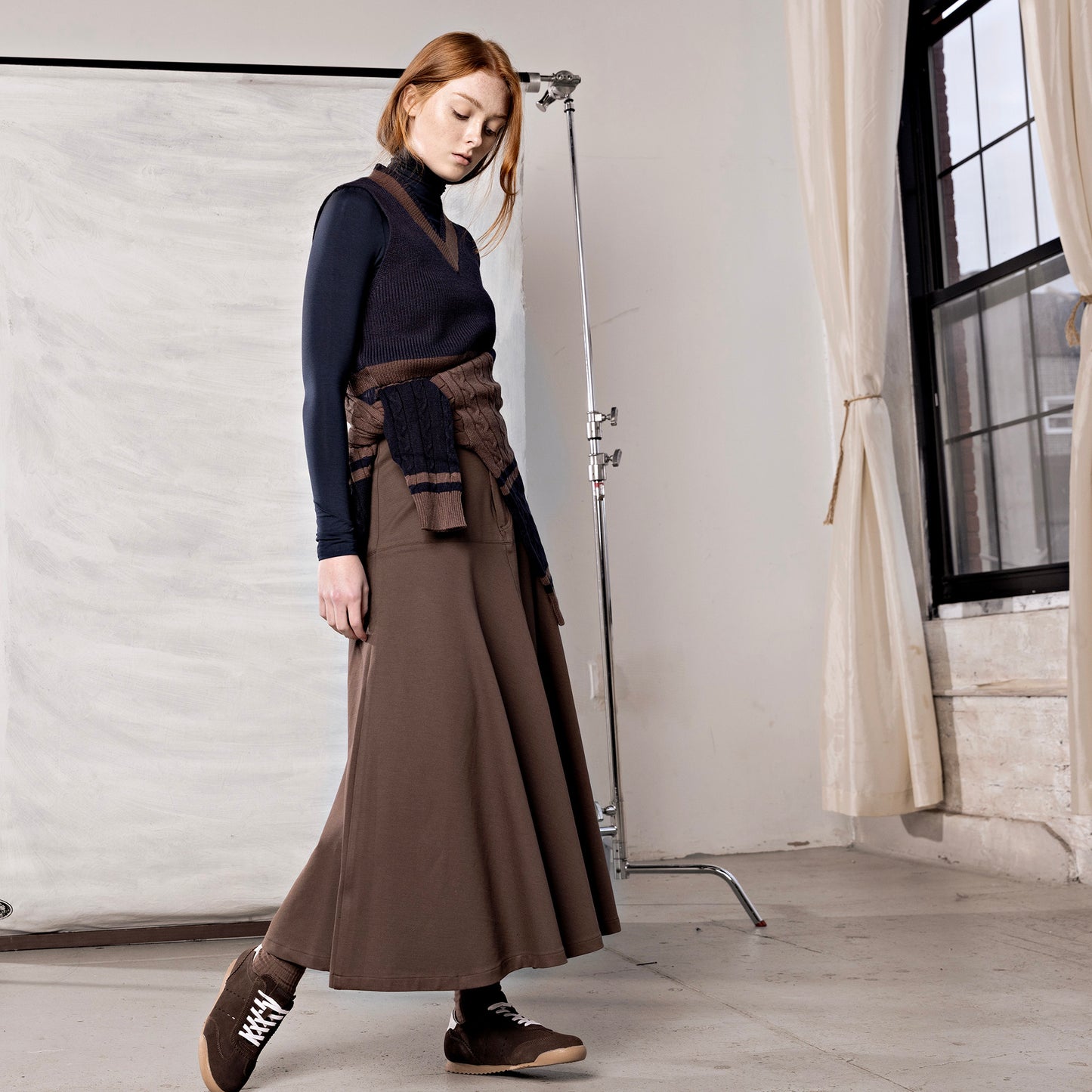 Varsity Cardigan IN: Navy/Brown