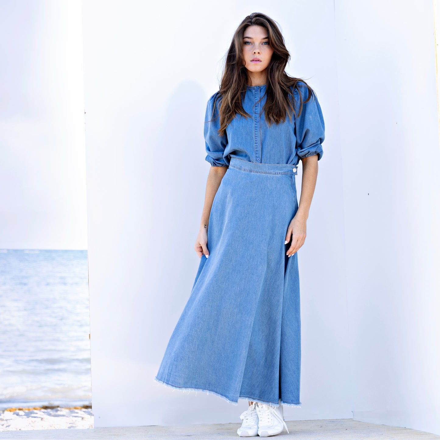 Refined Fringe Skirt IN: Light Denim