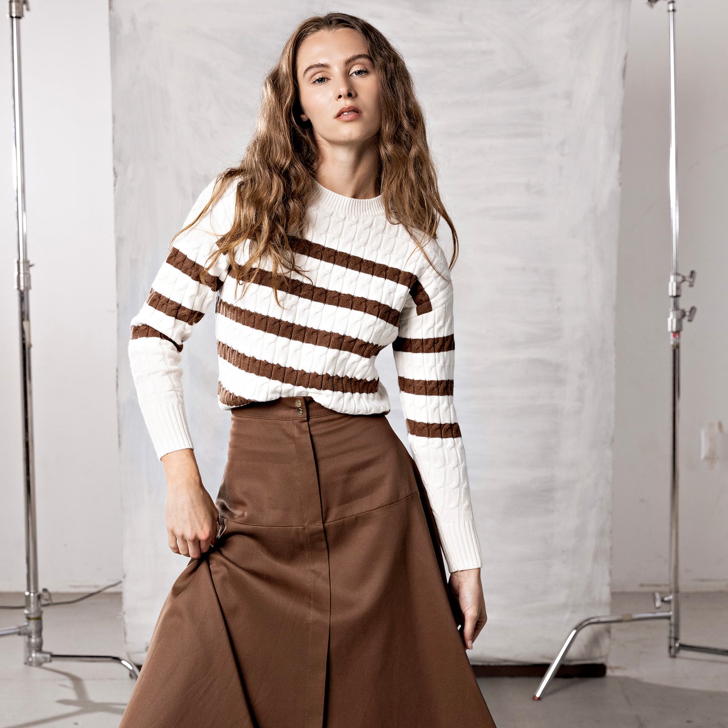 Cable Stripe Sweater IN: Caramel
