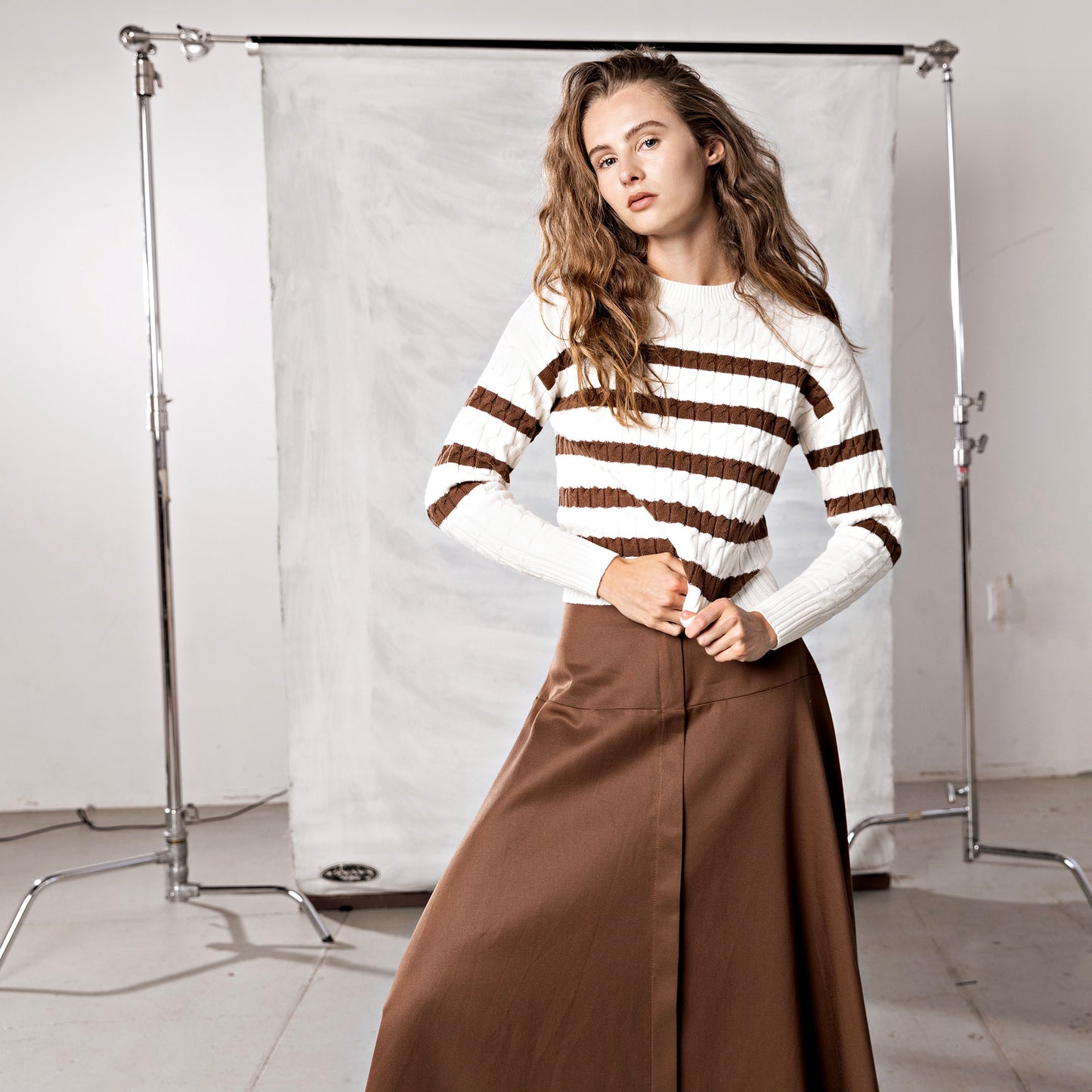 Cable Stripe Sweater IN: Caramel