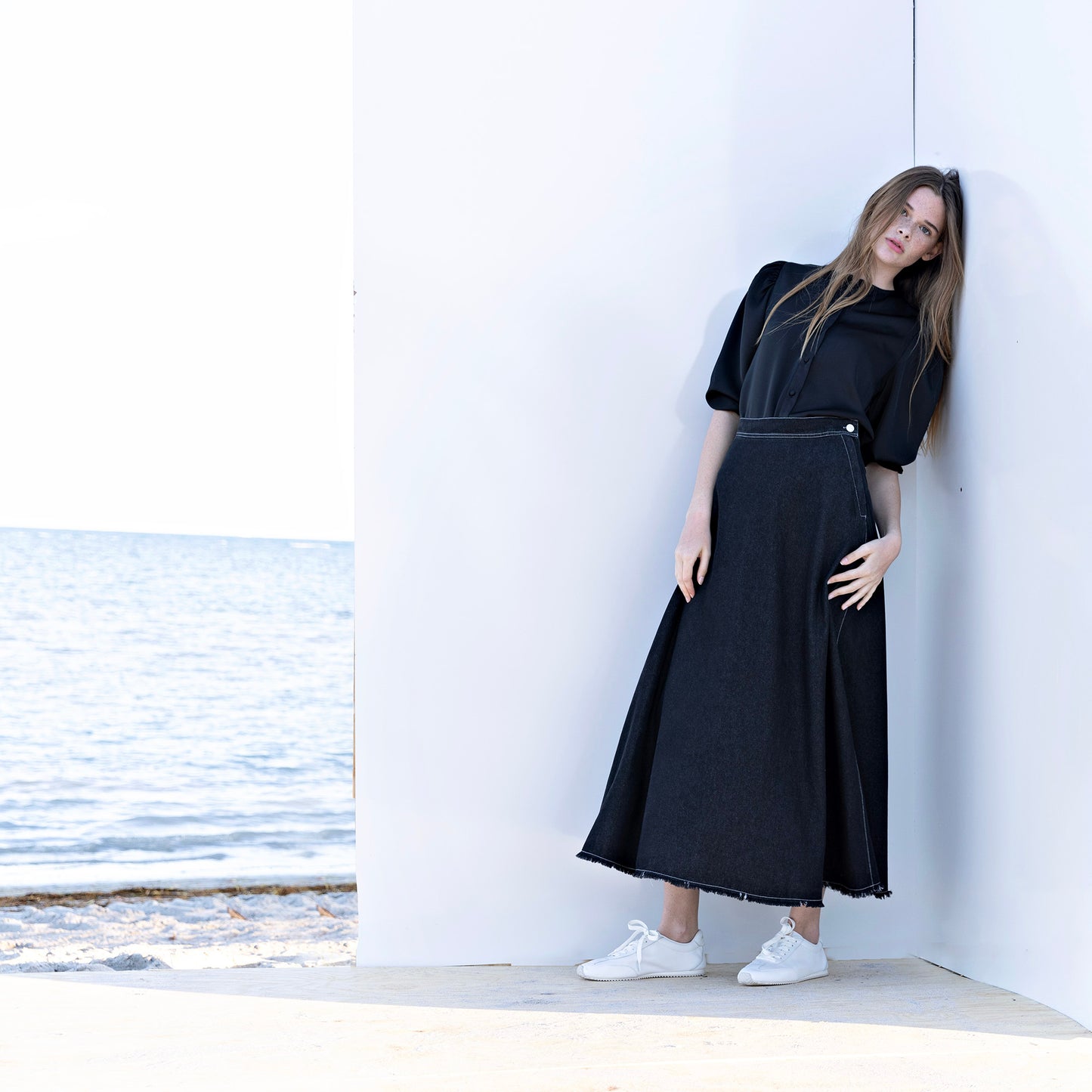 Refined Fringe Skirt IN: Black Denim