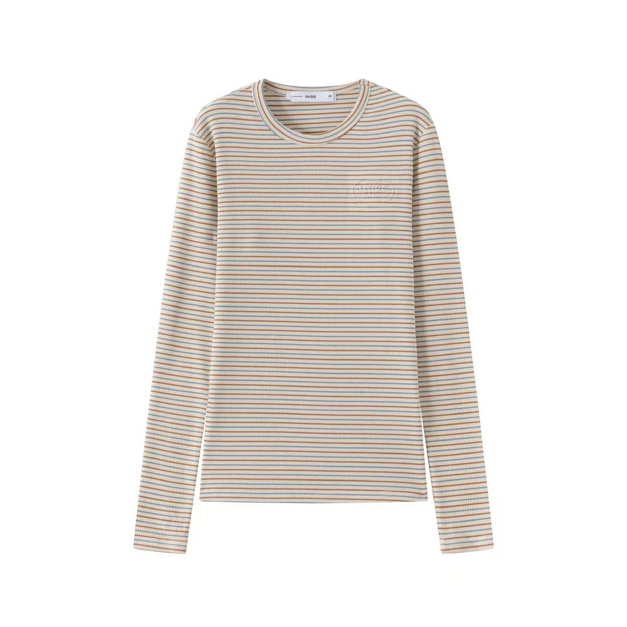 Signature Ribbed Tee IN:Brown and Blue Stripe