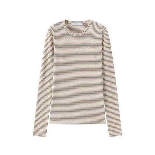 Signature Ribbed Tee IN:Brown and Blue Stripe