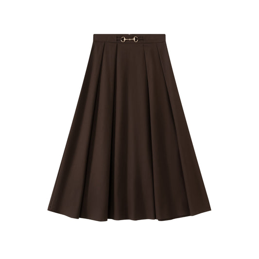 Buckle Pleated Skirt IN:Brown