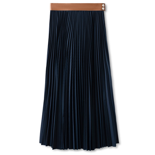 Leather Waist Pleated Skirt IN: Ink