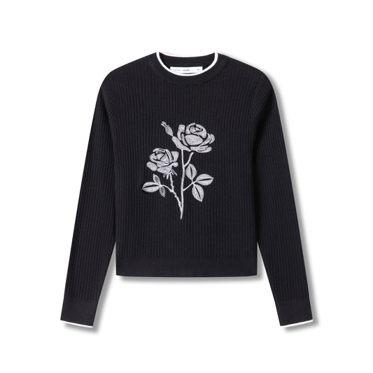 Floral Stitched Sweater IN: Black
