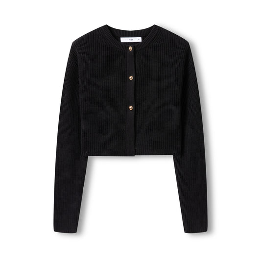 Gold Button Cardigan IN: Black