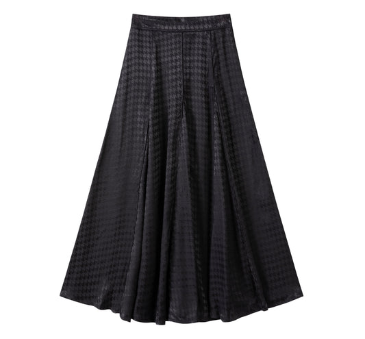 Godet Skirt IN: Black Houndstooth