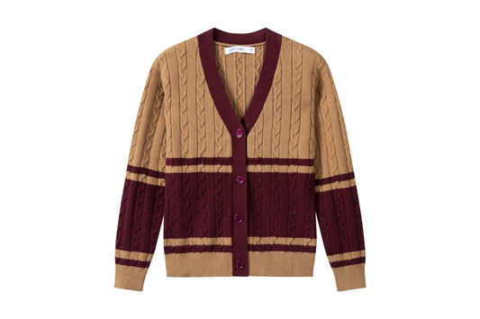 Varsity Cardigan IN: Burgundy/Beige