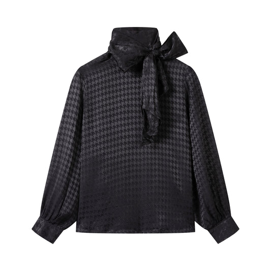 Mockneck Tie Shirt IN: Black Houndstooth
