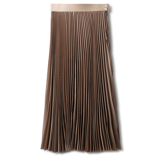 Leather Waist Pleated Skirt IN: Sand