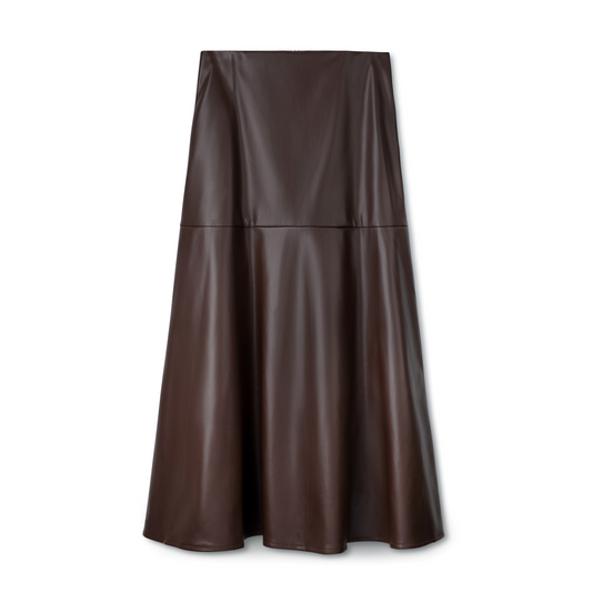 Fit and Flair Leather Skirt IN: Brown
