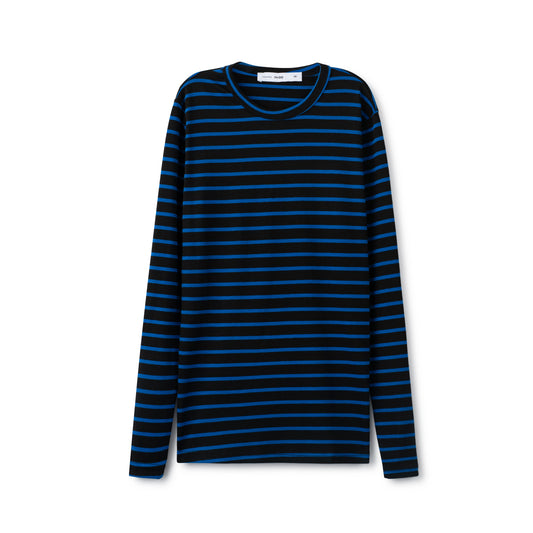 Signature Smooth Tee IN: Black Deep Blue Stripe