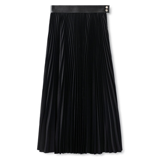 Leather Waist Pleated Skirt IN: Black