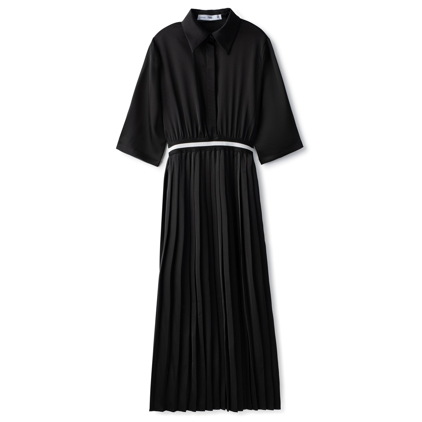 Stripe Pleated Dress IN: Black