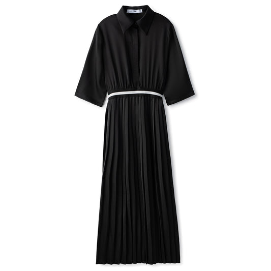 Stripe Pleated Dress IN: Black
