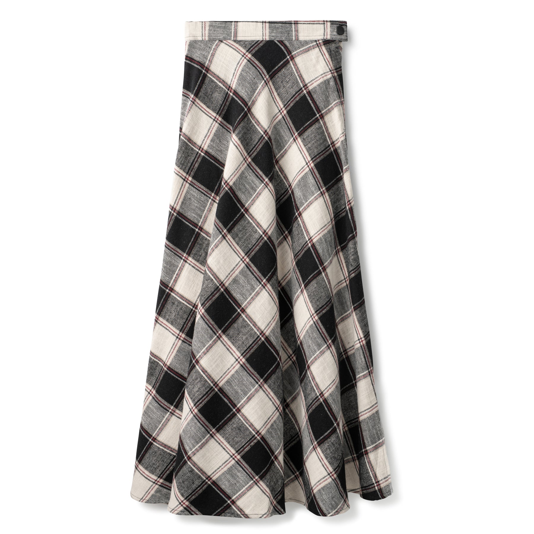 Basic Circle Skirt In Ivory Black Plaid