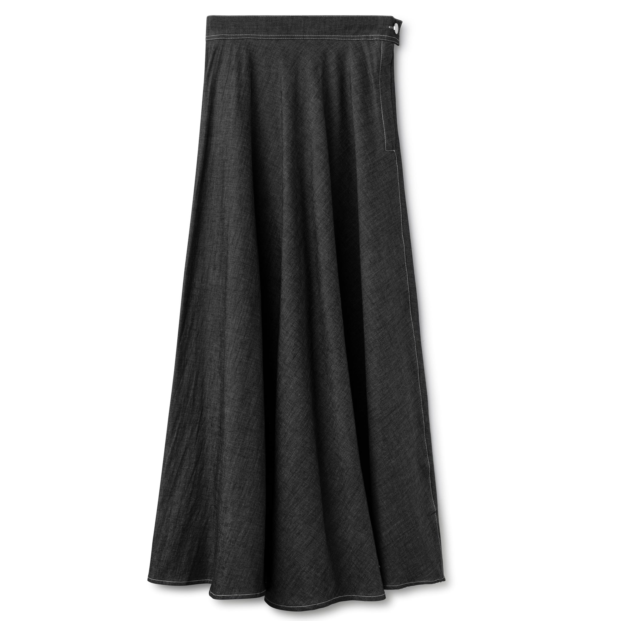 Signature Summer Denim Circle Midi Skirt   IN: Black Denim