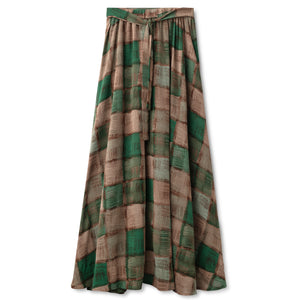 Button Down Plaid Print Skirt IN: Green Brown Plaid