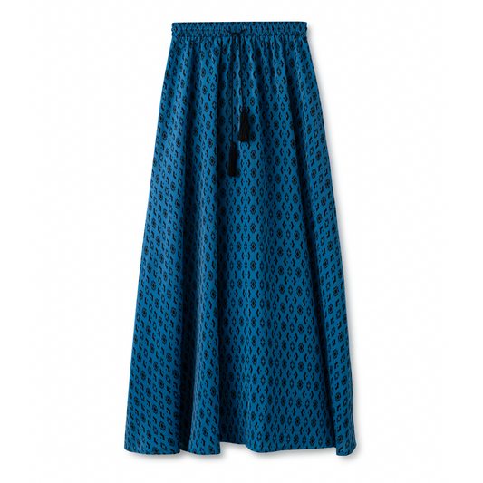 Elastic Waist Printed Skirt IN: Blue