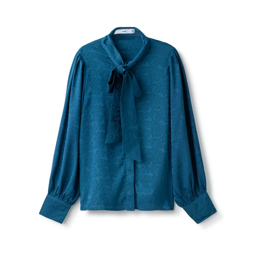 Tie Silk  Blouse  In: Blue Floral Tone