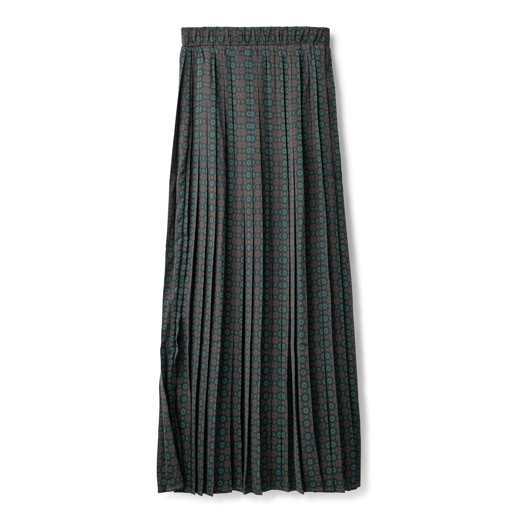 Silk Pleated Skirt In: Geo Green Print