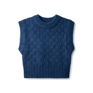 Vest Checkered Knit In: Medium Blue