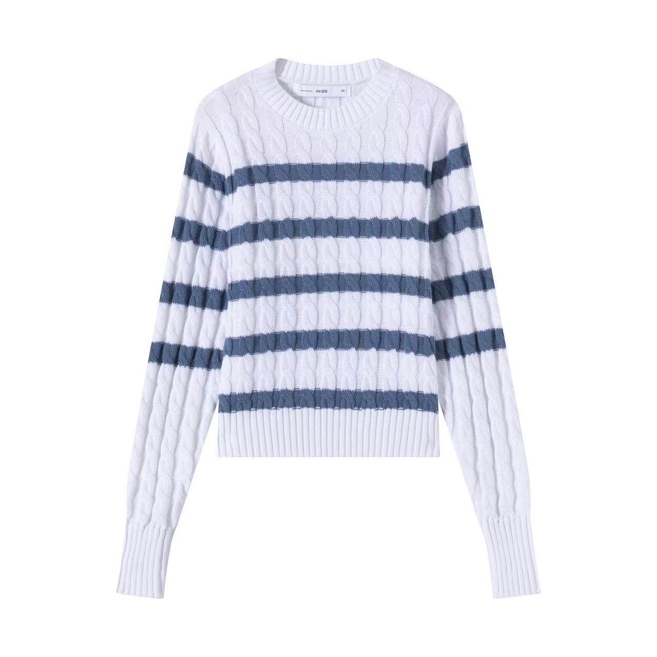 Cable Knit Sweater IN:Denim Stripe